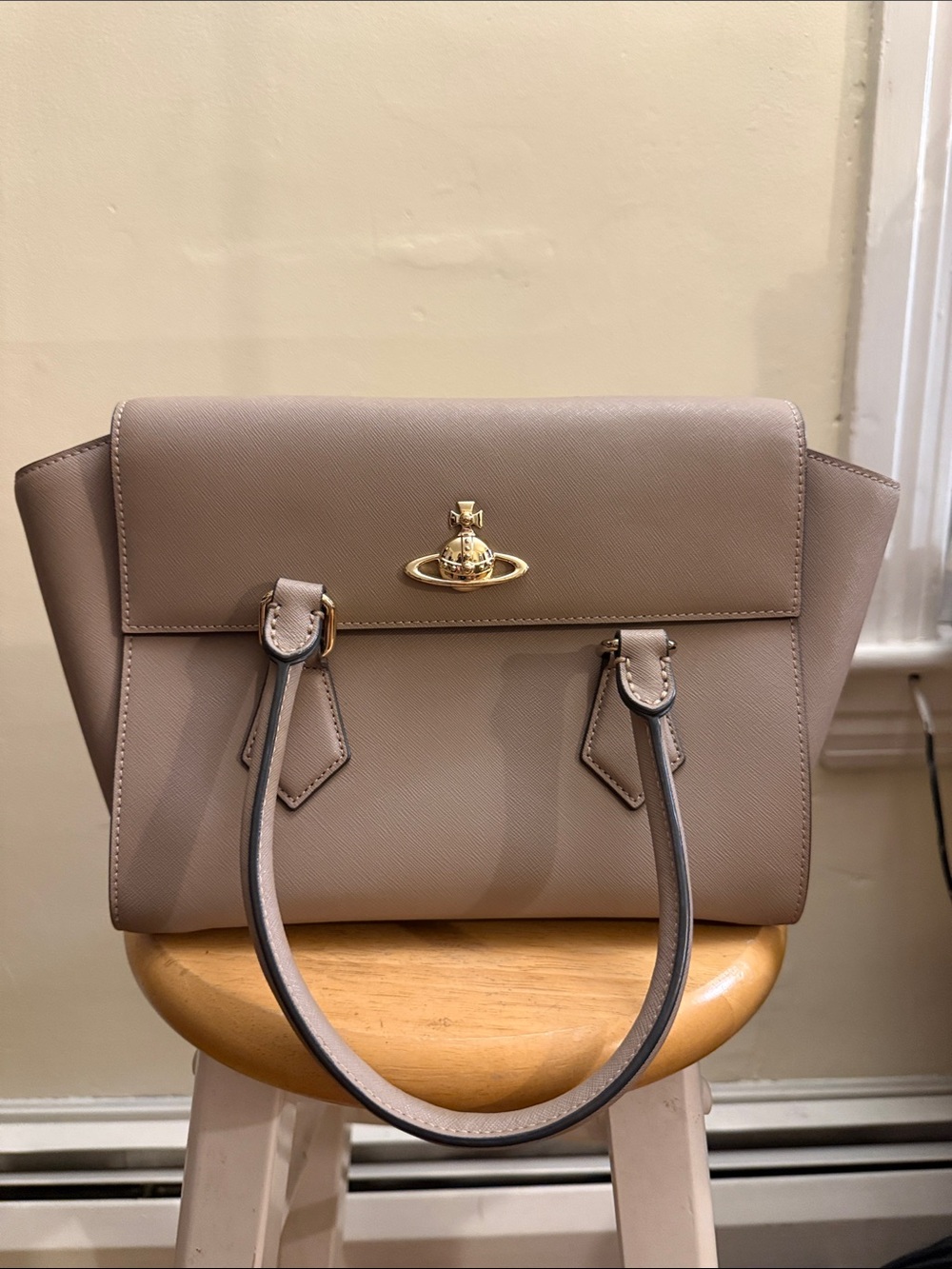 Vivienne Westwood Taupe Structured Top-Handle Satchel with Gold Orb